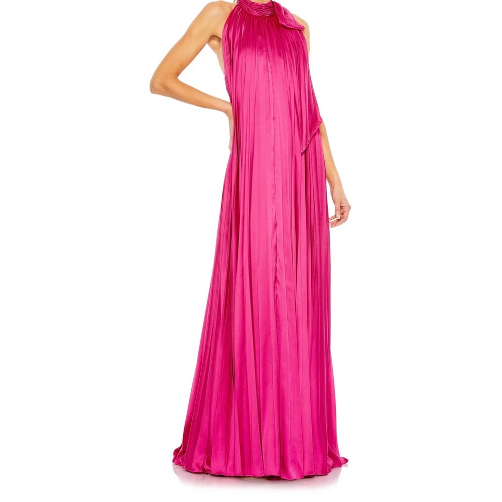 Mac Duggal 26926 Gown Womens 8 Pleated Halter Neck Maxi Dress NWT Wedding Guest